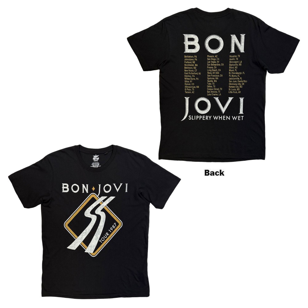 Bon Jovi - Tour '87 Road Sign Tshirt Homme - Noir